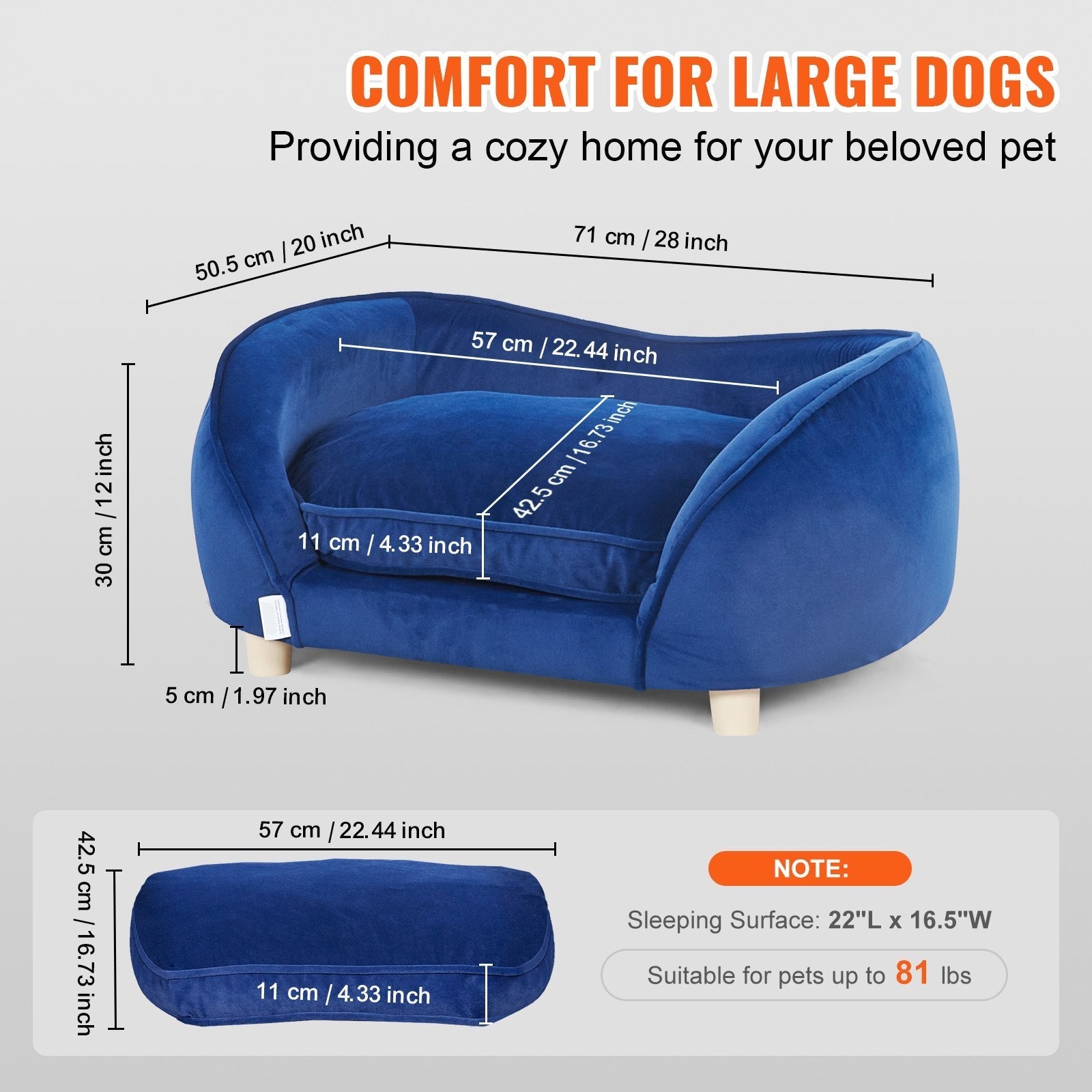 VEVOR Luxury Sofa Bed for Cats & Dogs up to 81 Lbs. Pets Possessions