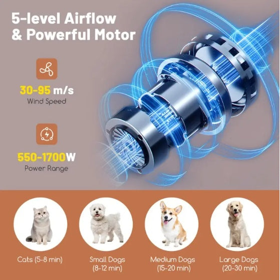 Smart Professional-Grade Grooming Blow Dryer with 4 Detachable Nozzles for Cats & Dogs Pets Possessions