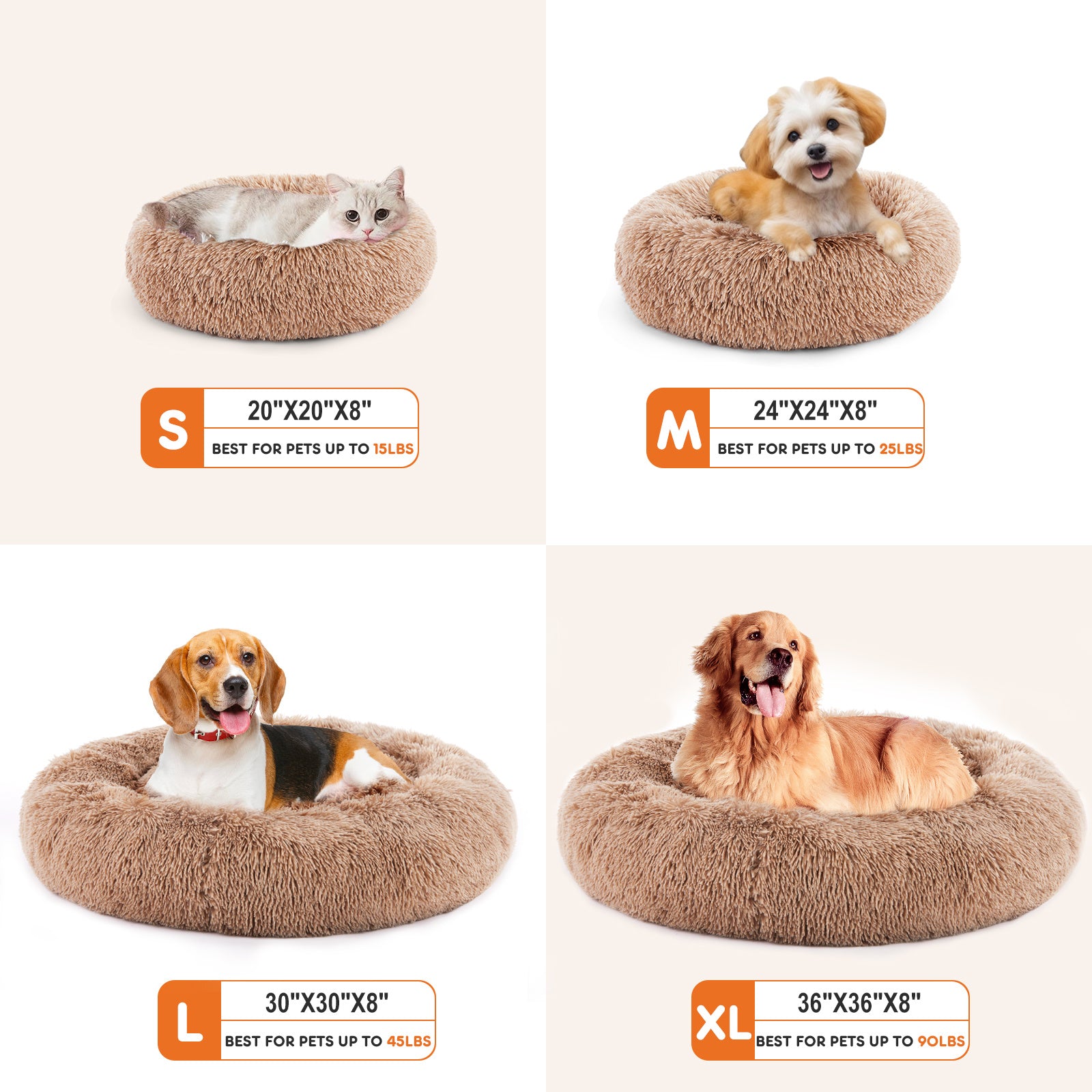 Comfy 24” Anti-Slip Round Plush Faux Fur Bed, Fits Up To 25 Lbs for Cats & Dogs Pets Possessions