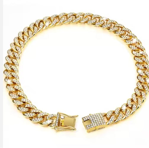 Luxury Alloy Sparkling Diamond Secure Metal Chain Collar for Dogs & Cats Pets Possessions LLC
