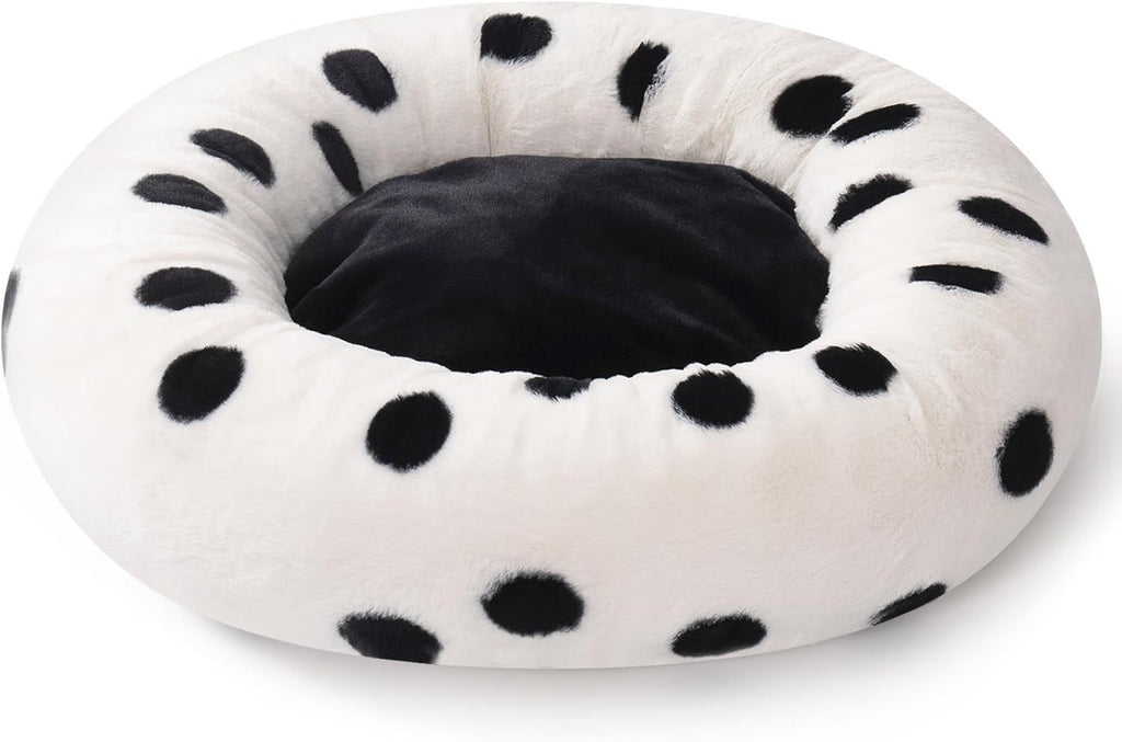 MEWOOFUN Artsy Plush 23” Round Polkadot Washable Pet Bed for Small Dogs & Cats Pets Possessions
