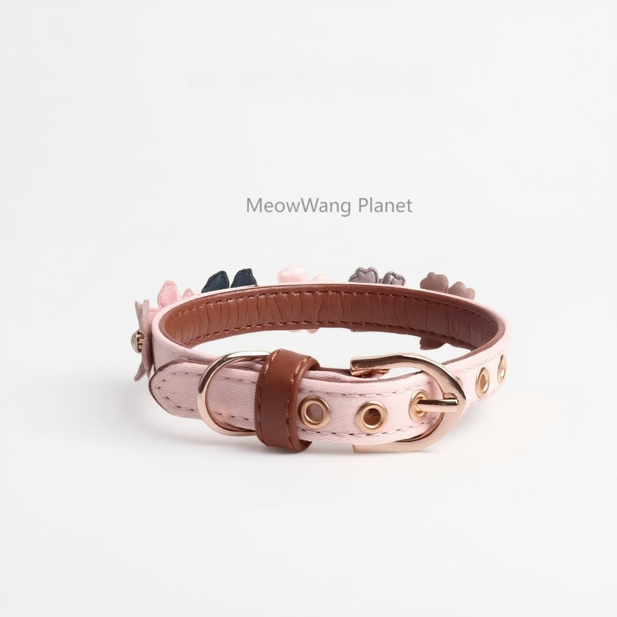 Luxury Floral Leather Collar with Elegant Rhinestone for Cats & Dogs Pets Possessions