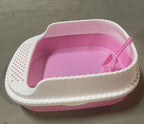 Vibrant Pink & White Cat Litter Box with Scooper (Easy Cleaning) Pets Possessions