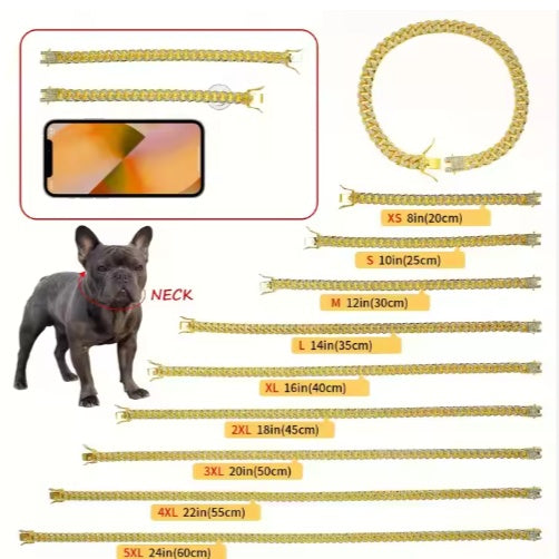 Luxury Alloy Sparkling Diamond Secure Metal Chain Collar for Dogs & Cats Pets Possessions LLC