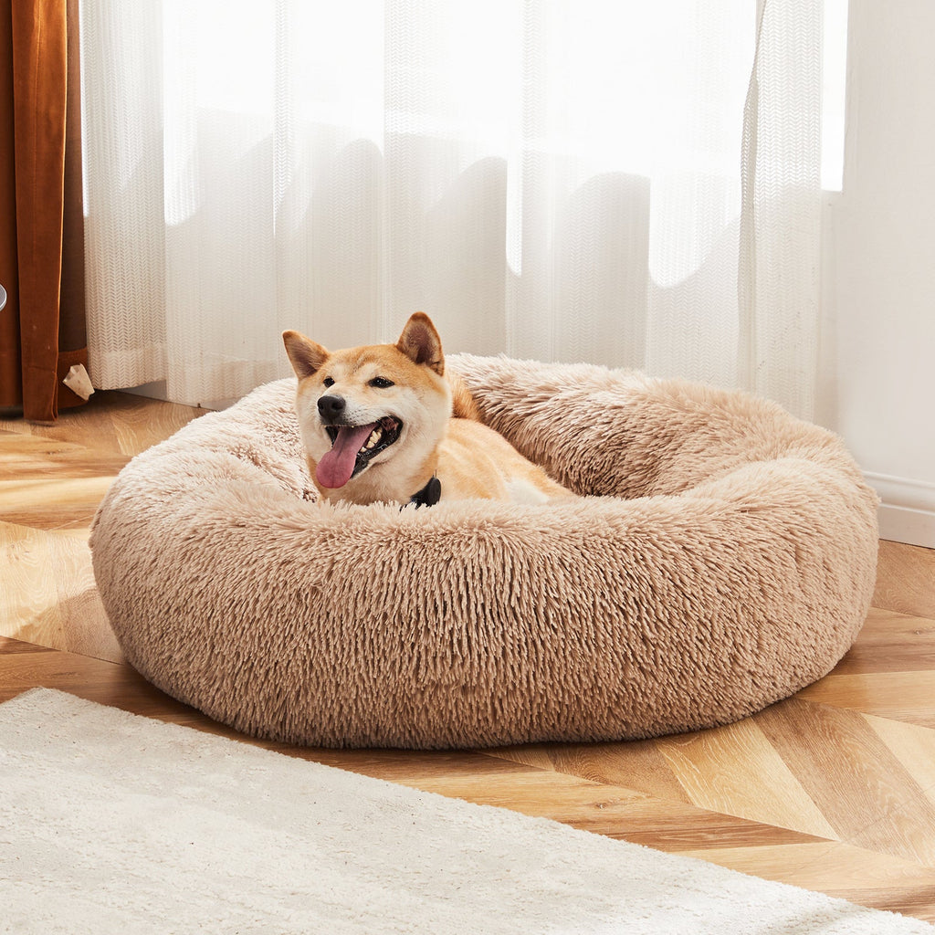 Comfy 24” Anti-Slip Round Plush Faux Fur Bed, Fits Up To 25 Lbs for Cats & Dogs Pets Possessions