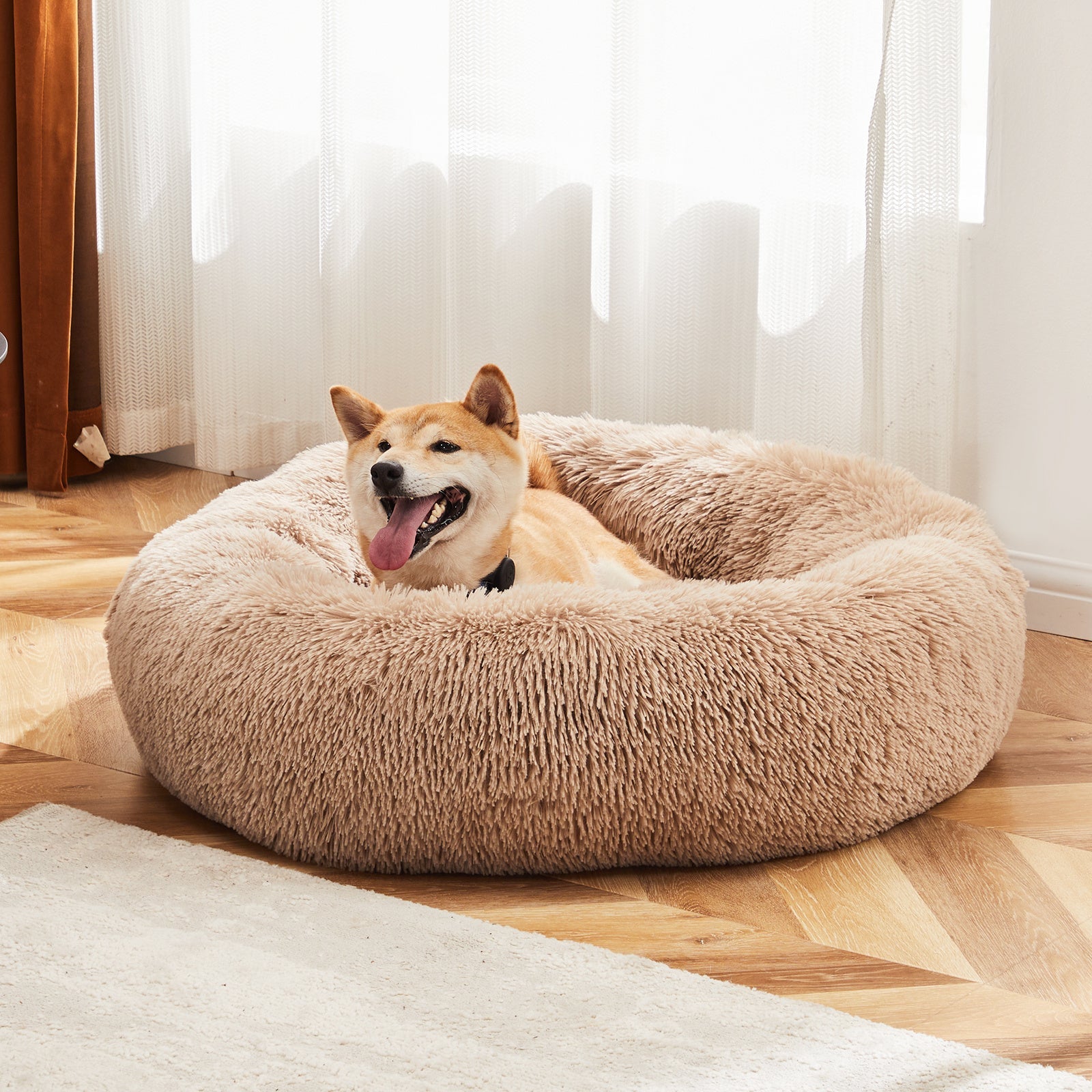 Comfy 24” Anti-Slip Round Plush Faux Fur Bed, Fits Up To 25 Lbs for Cats & Dogs Pets Possessions