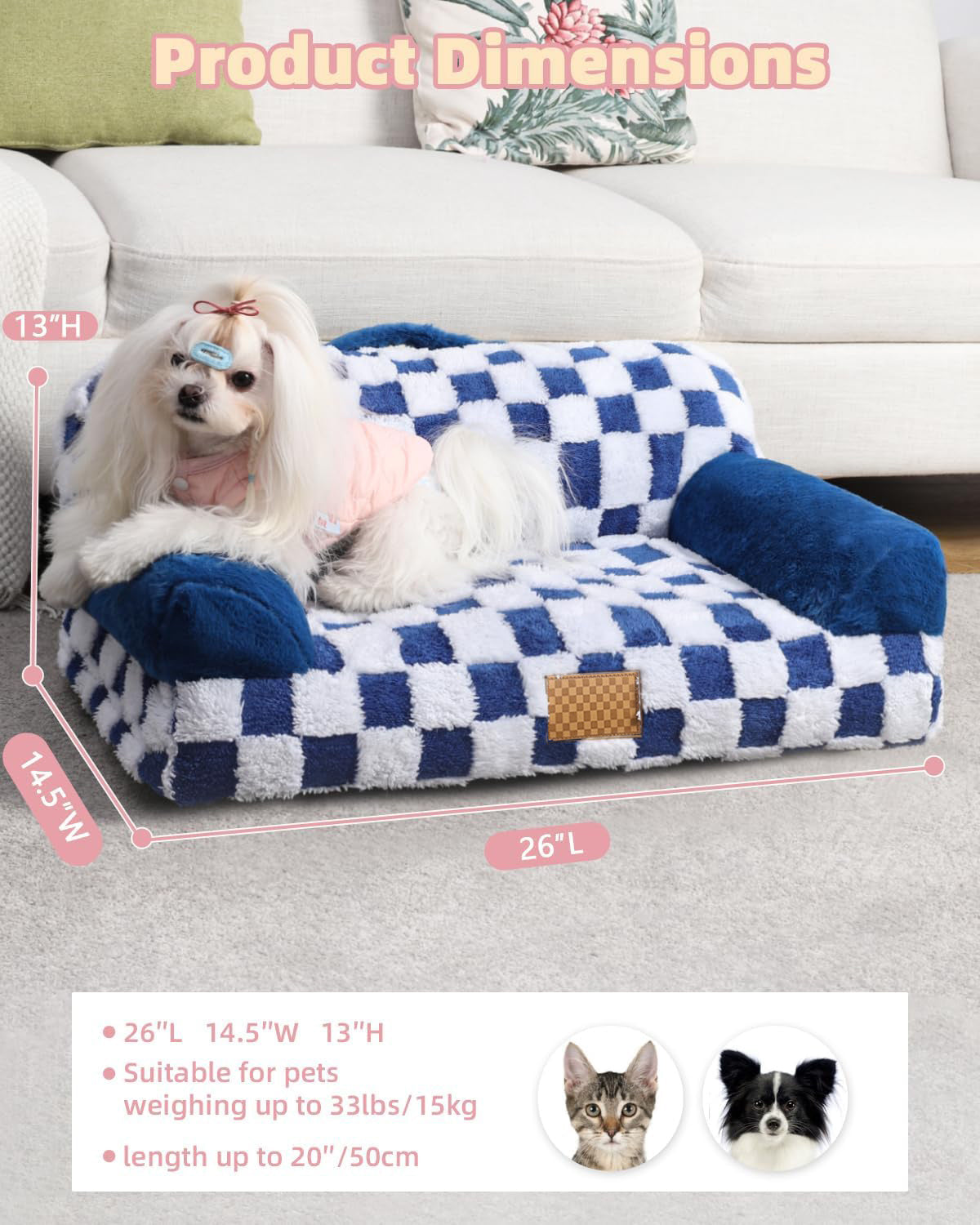 Jacquard Luxury Checkerboard Pattern Bed for Cats & Dogs Pets Possessions