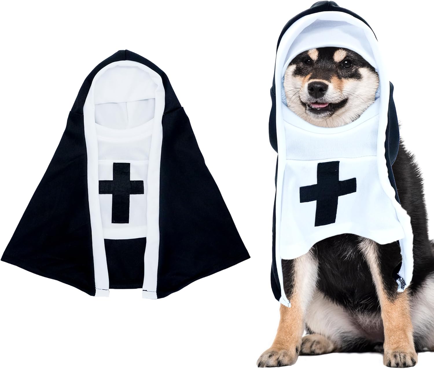 Holy Paws Nun – Black & White Cloak Costume for Cats & Dogs Pets Possessions LLC