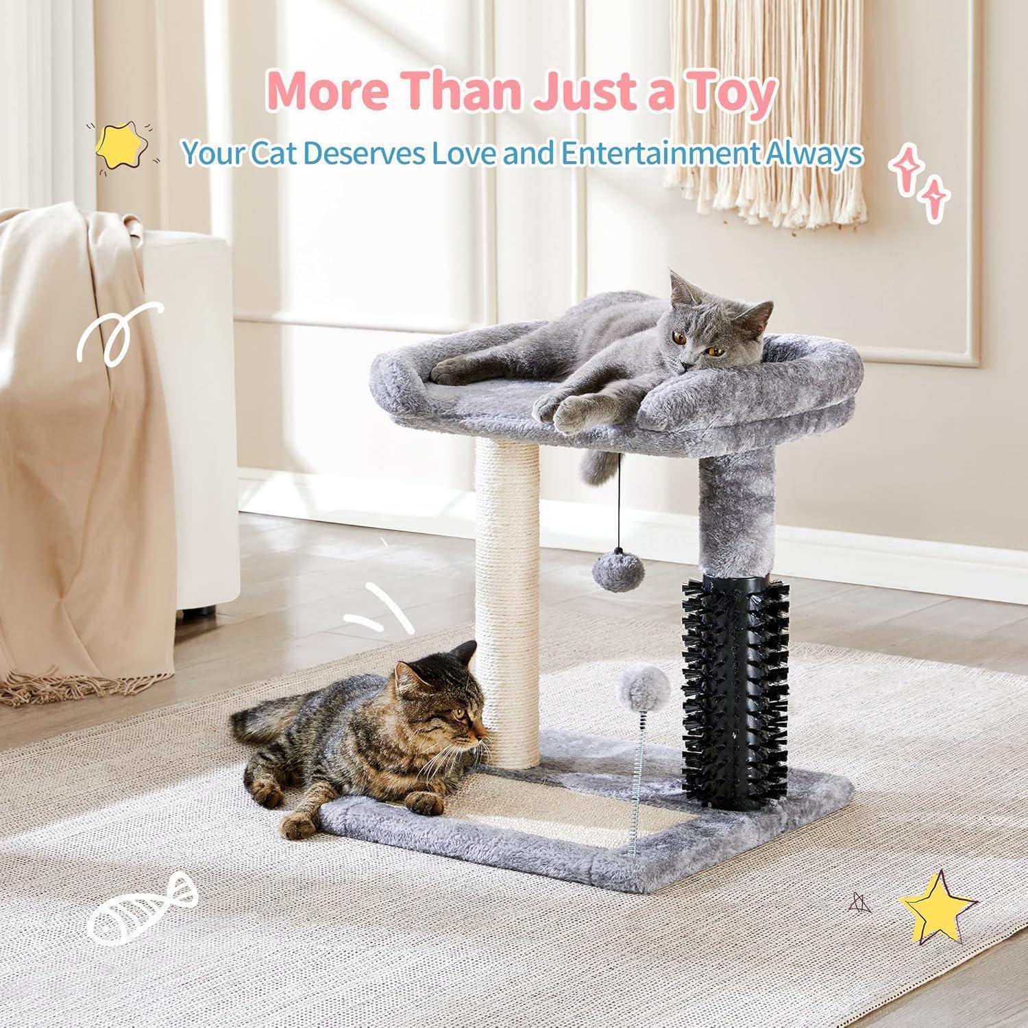 Small 4-in-1 Cat Tree with Self-grooming Brush and Natural Sisal Scratching Post Pets Possessions