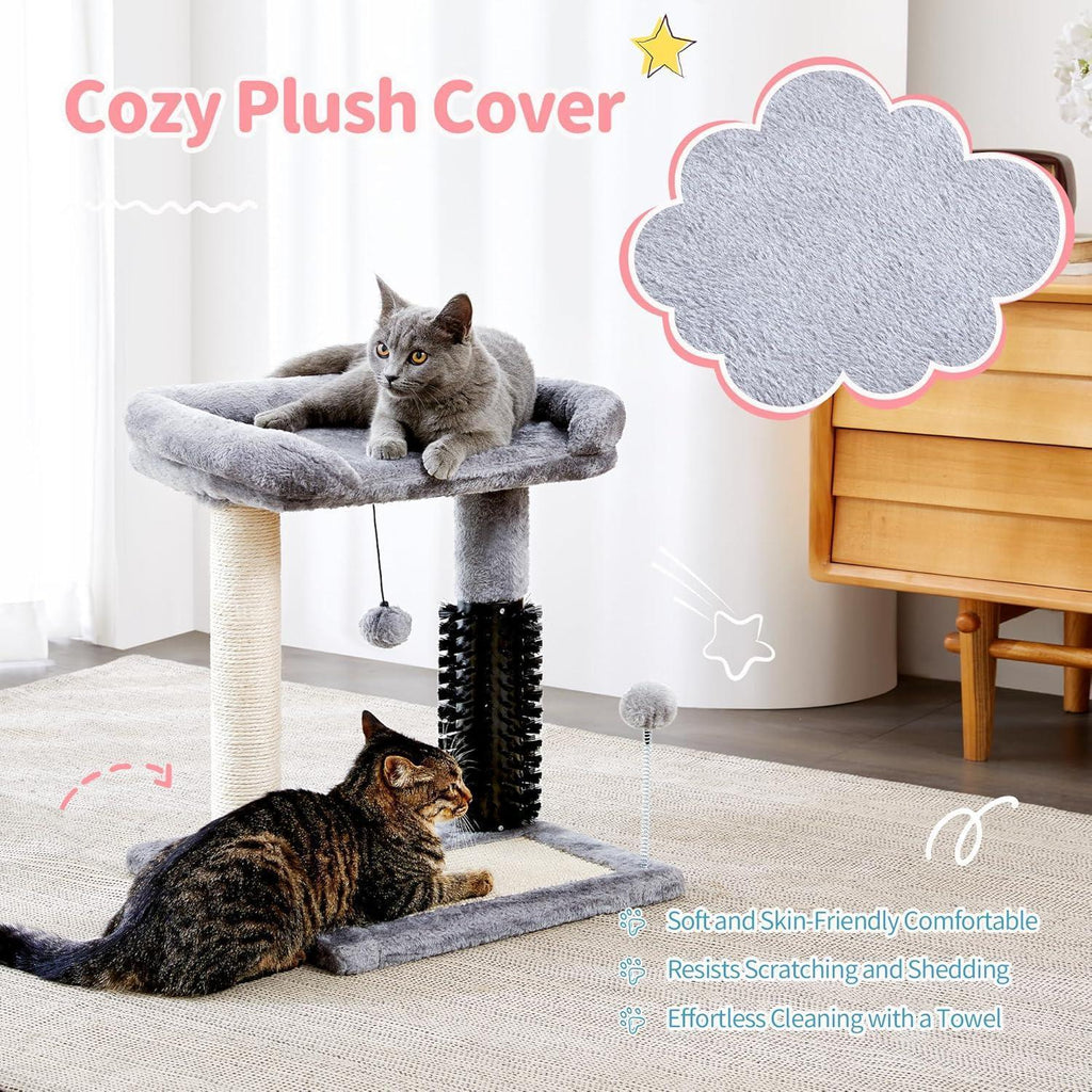 Small 4-in-1 Cat Tree with Self-grooming Brush and Natural Sisal Scratching Post Pets Possessions