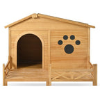 48" Wooden Outdoor Doghouse with Porch Fencing Pets Possessions