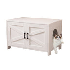 White Wooden Cat Litter Box Furniture with Enclosure Pets Possessions