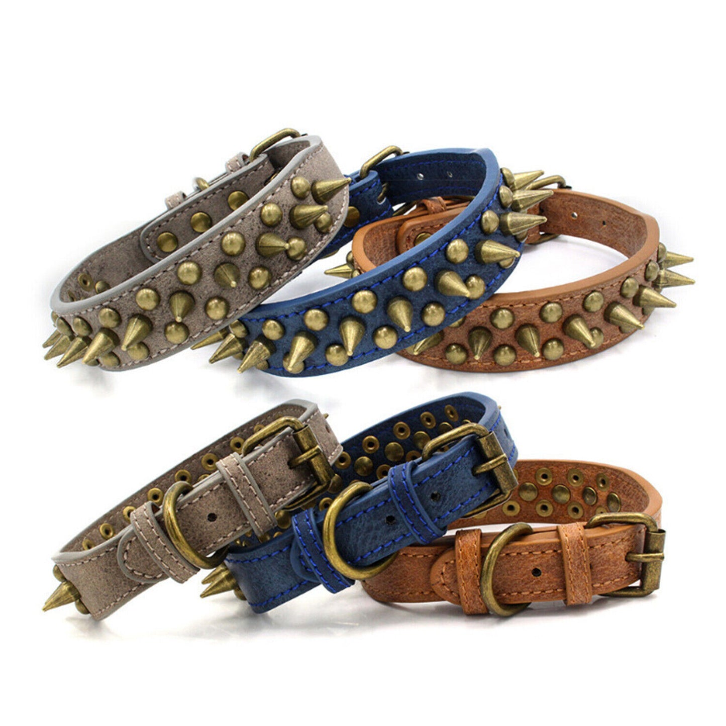 Retro Studded Spiked Rivet Leather Collar for Dogs S-XL