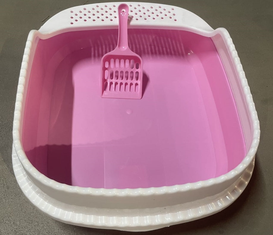 Vibrant Pink & White Cat Litter Box with Scooper (Easy Cleaning) Pets Possessions