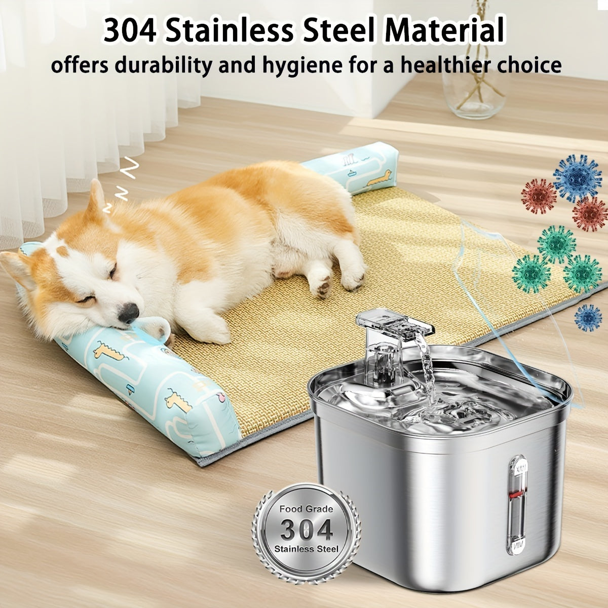 73 oz Stainless Steel Automatic Water Fountain for Cats & Dogs Pets Possessions