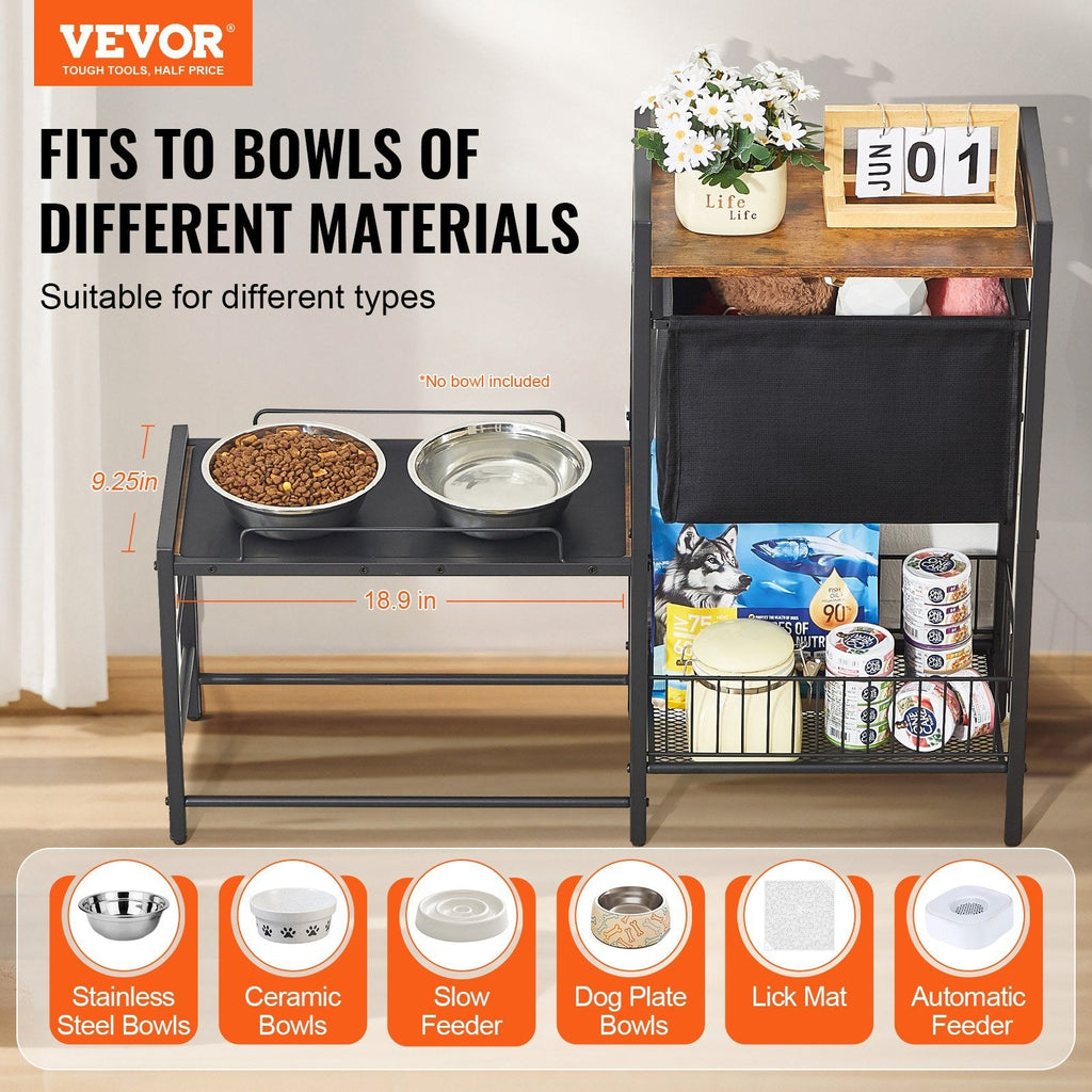 Elevated Feeding Station With Storage Organizer for Dogs Pets Possessions