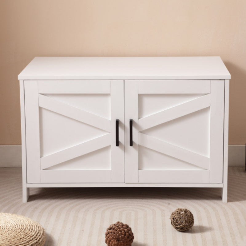 White Wooden Cat Litter Box Furniture with Enclosure Pets Possessions