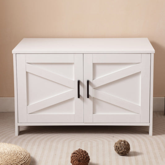 White Wooden Cat Litter Box Furniture with Enclosure