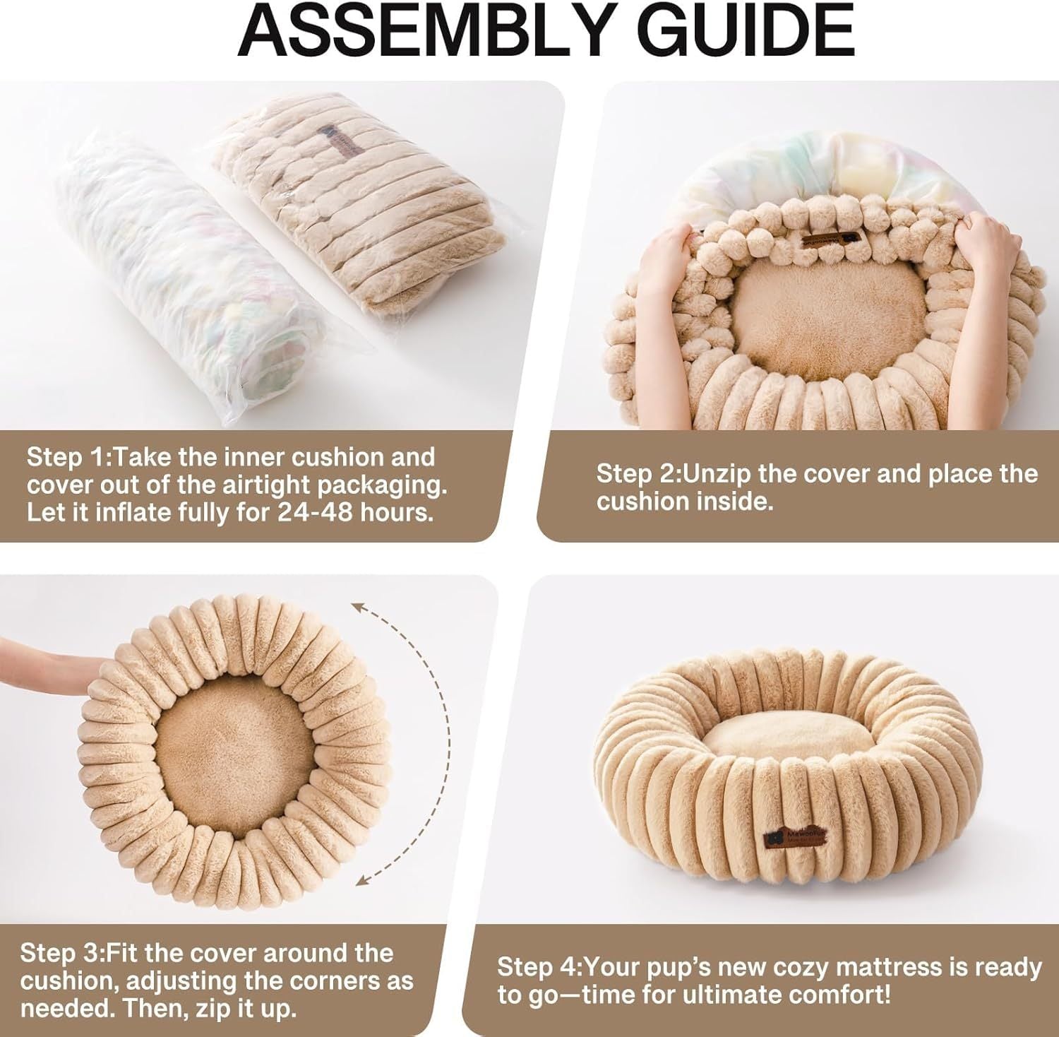 MEWOOFUN Tan Donut Bed for Cats & Small Dogs Pets Possessions