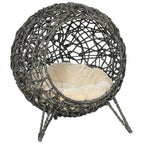 PawHut Rattan Round Chair with Removable Cushion for Cats & Dogs Pets Possessions