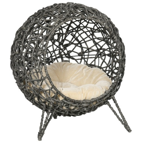 PawHut Rattan Round Chair with Removable Cushion for Cats & Dogs Pets Possessions