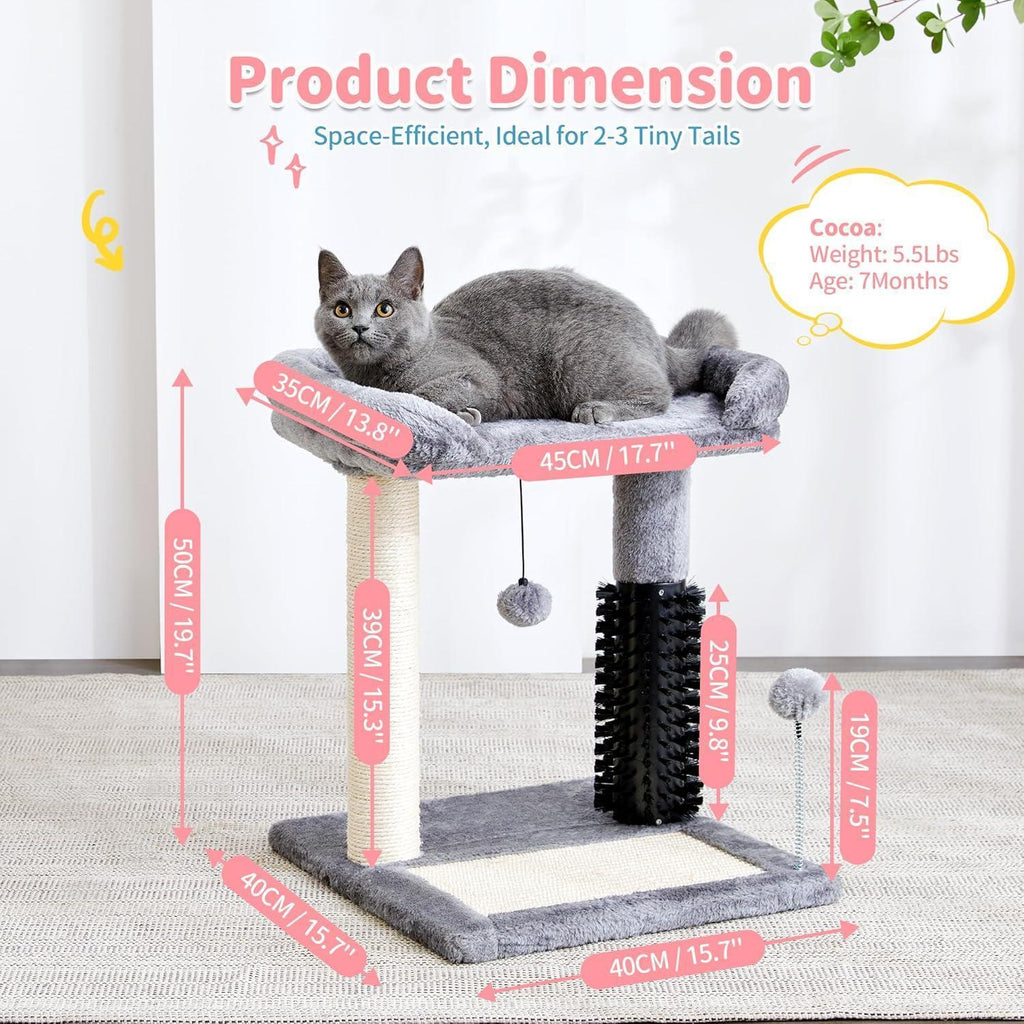 Small 4-in-1 Cat Tree with Self-grooming Brush and Natural Sisal Scratching Post Pets Possessions