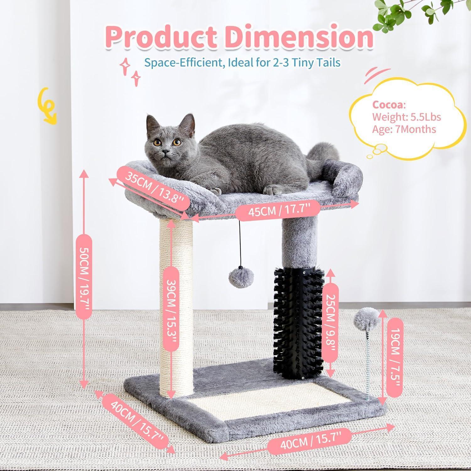 Small 4-in-1 Cat Tree with Self-grooming Brush and Natural Sisal Scratching Post Pets Possessions