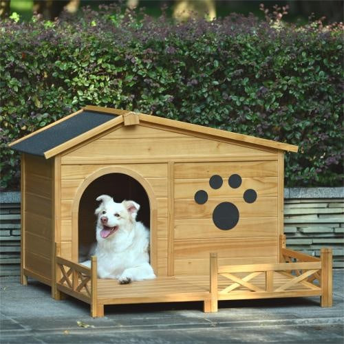 48" Wooden Outdoor Doghouse with Porch Fencing Pets Possessions