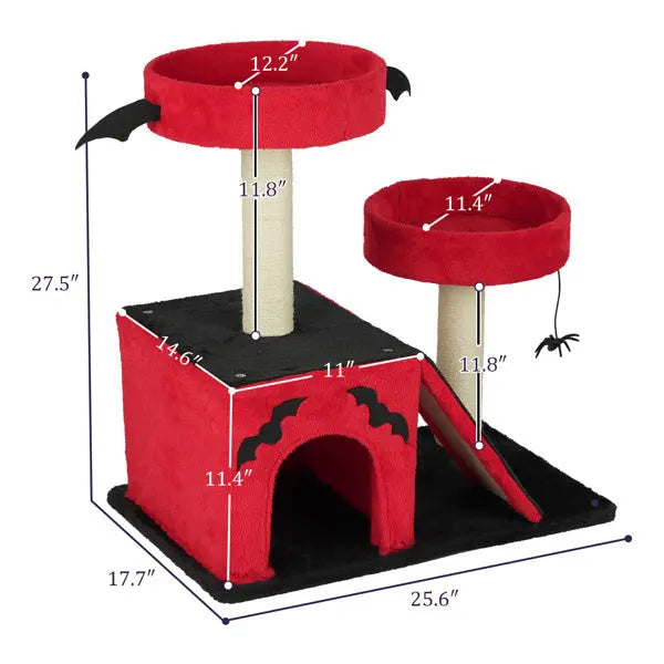 Spooktacular Halloween Themed Cat Tree with Spacious Condo 2 Perches and Spider Toy Pets Possessions