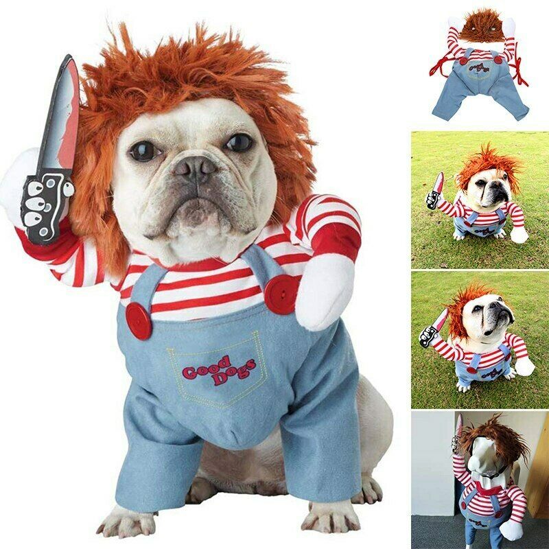 Spooktacular Cutesy, Artsy Chucky Doll or Horseman Halloween Costumes for Dogs Pets Possessions