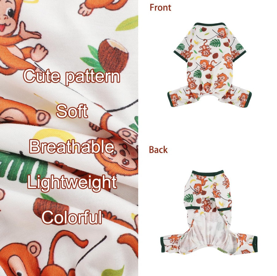 Cute Comfortable Monkey Print Pajamas for Small Dogs Pets Possessions