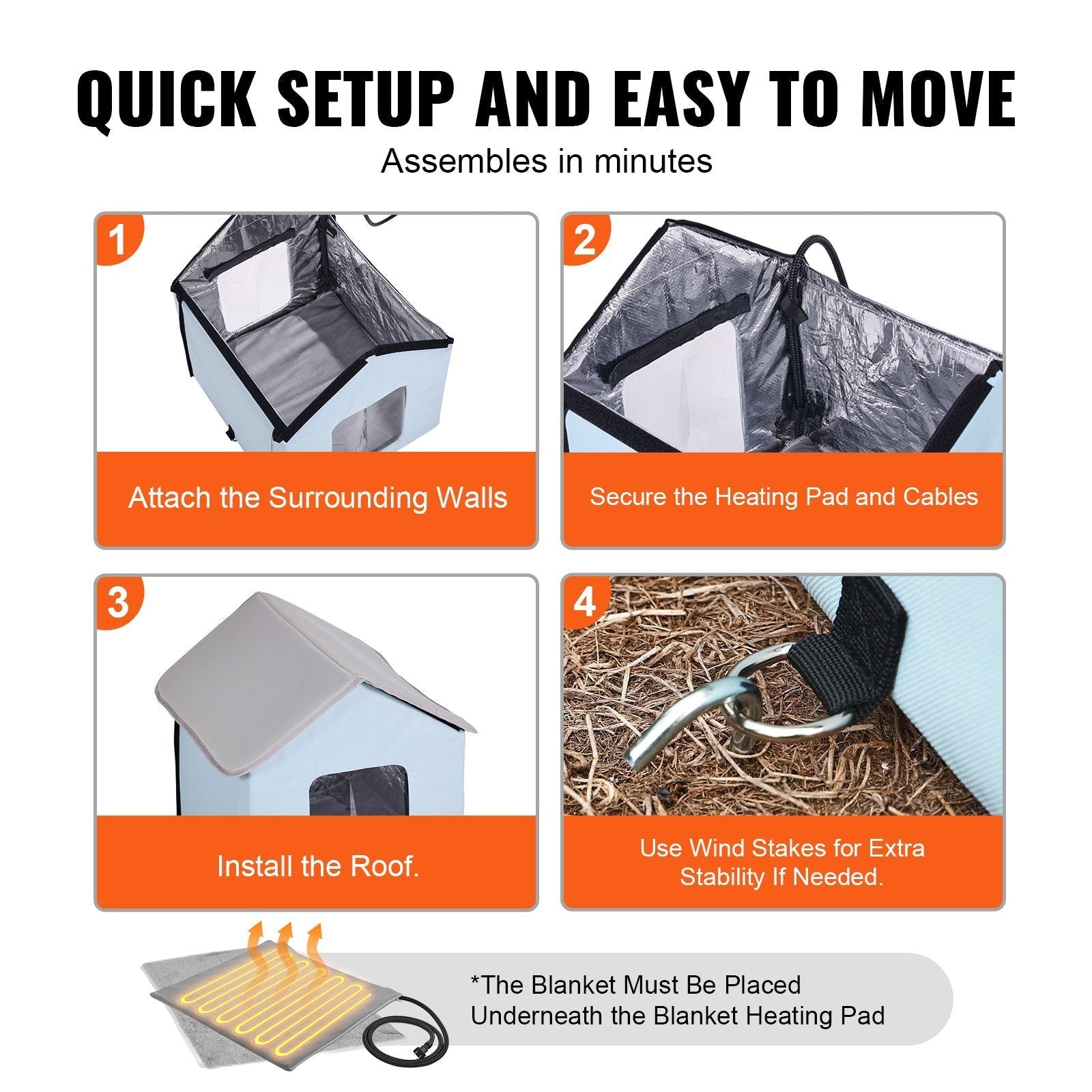 VEVOR Foldable Shelter with Heated Pads for Cats Pets Possessions