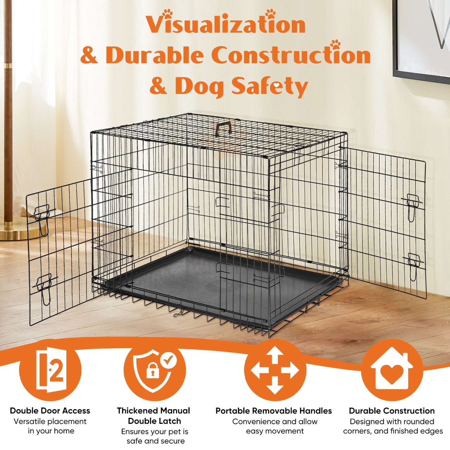 Durable Dog Crate with 2 Doors Pets Possessions LLC