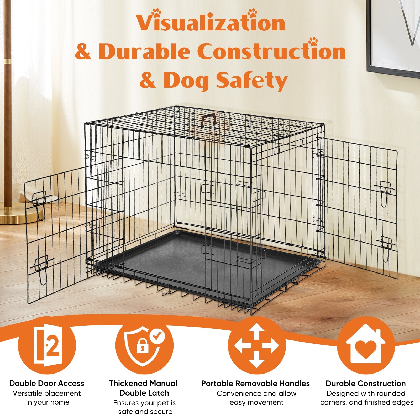 Durable Dog Crate with 2 Doors Pets Possessions LLC