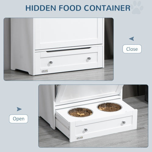White Contemporary Pet Feeder Station with Storage Containers for Cats & Dogs (Must Have) Pets Possessions