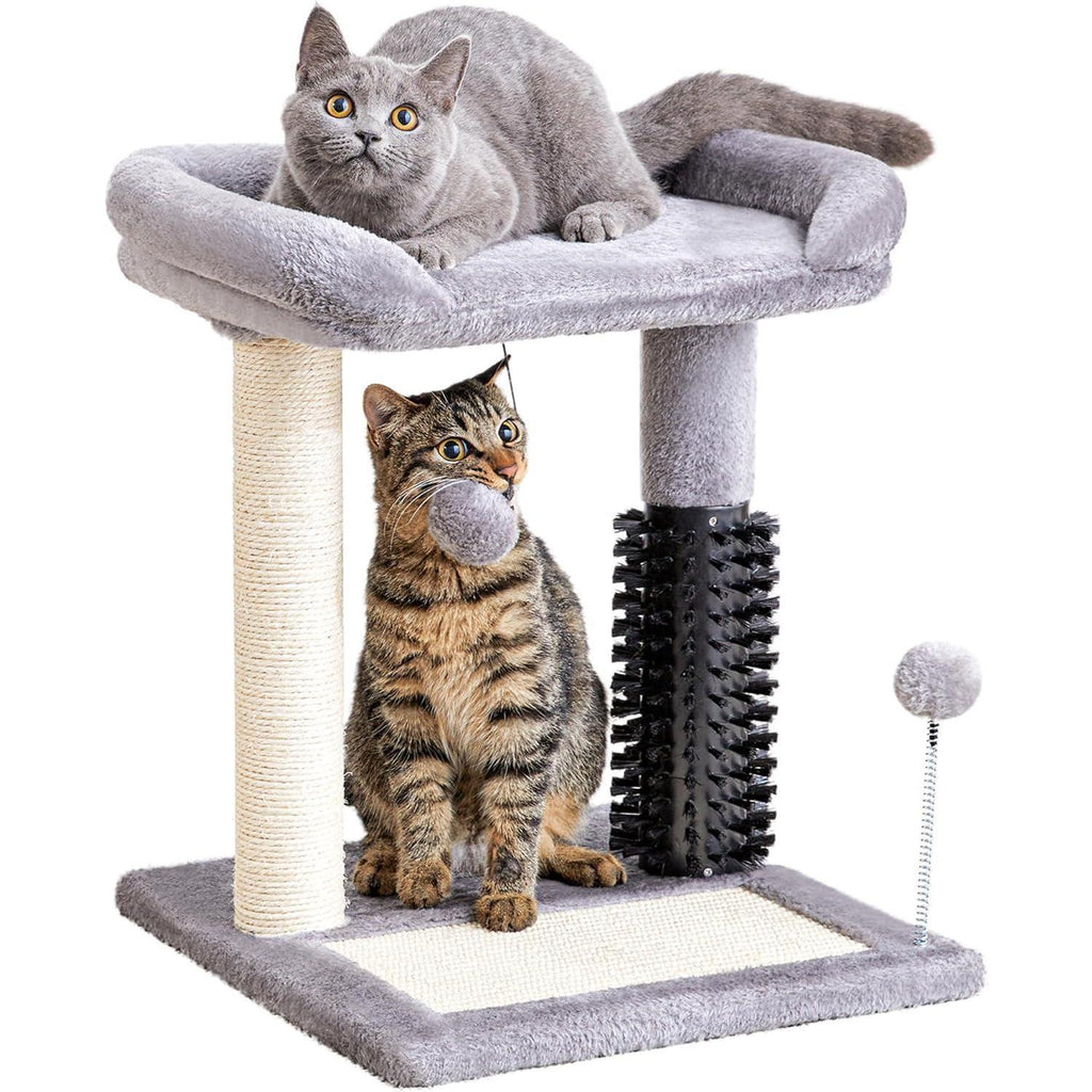 Small 4-in-1 Cat Tree with Self-grooming Brush and Natural Sisal Scratching Post Pets Possessions