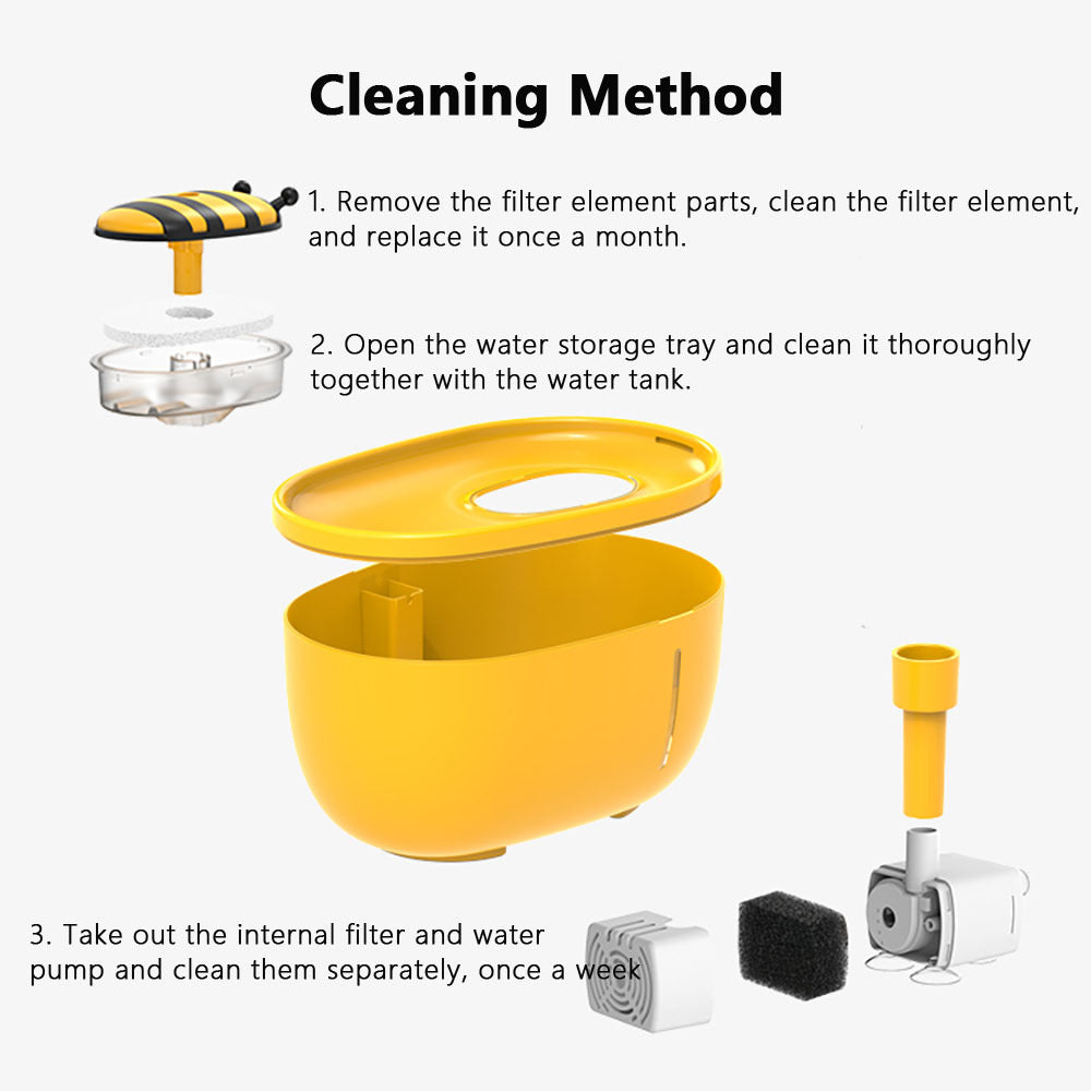 Cutesy Honey Bee Auto Filter USB, Electric Recirculating Filtring Water Fountain for Cats & Dogs Pets Possessions