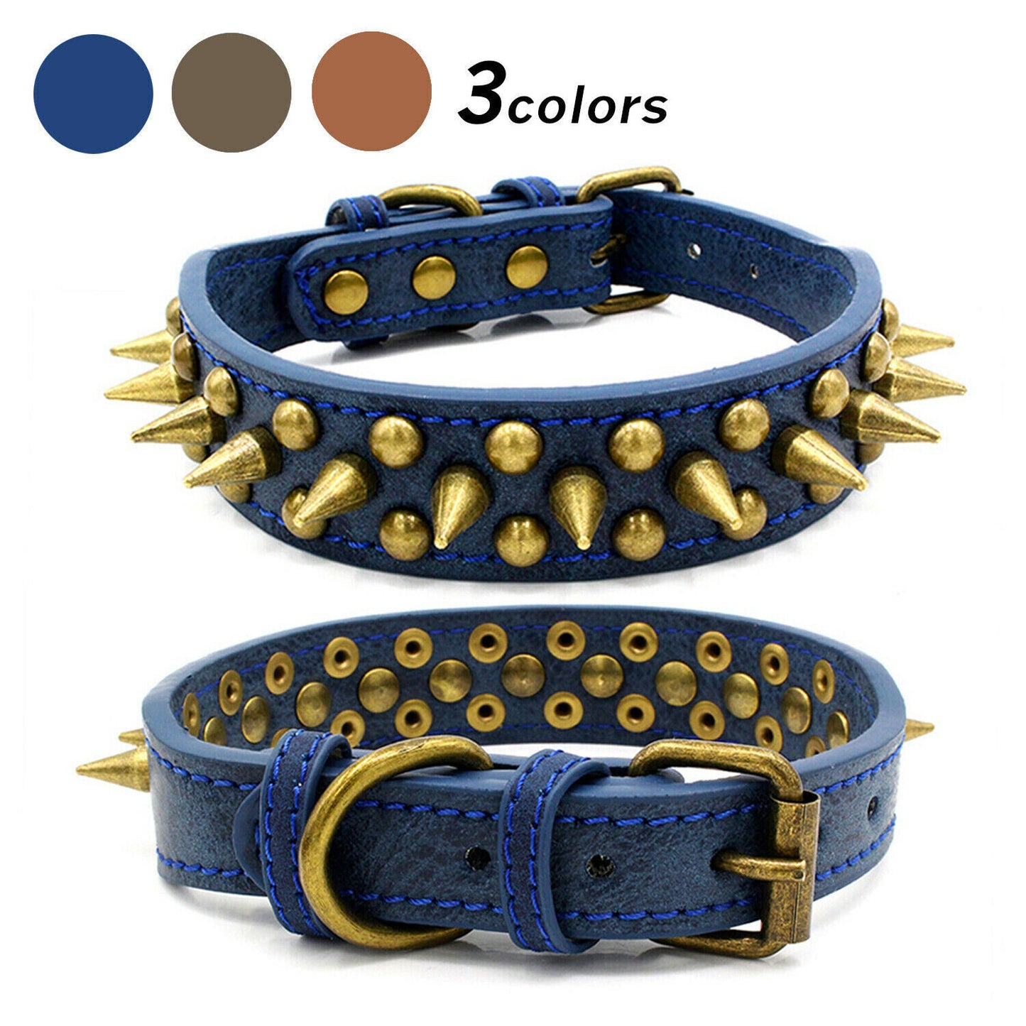 Retro Studded Spiked Rivet Leather Collar for Dogs S-XL