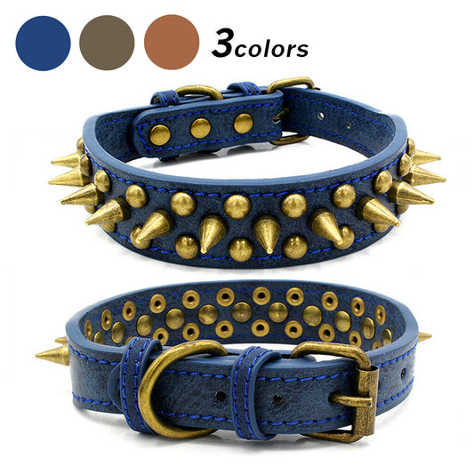 Retro Studded Spiked Rivet Leather Collar for Dogs S-XL