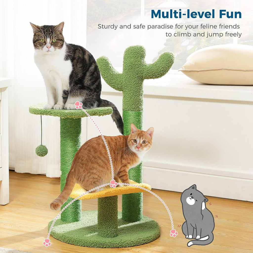 26” Cactus Cat Tree With Bird's Eye View, Flower Perch and Soft Cactus Top Pets Possessions