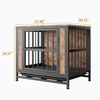 Contemporary Polished Wooden Kennel with Iron Bars for Dogs Pets Possessions