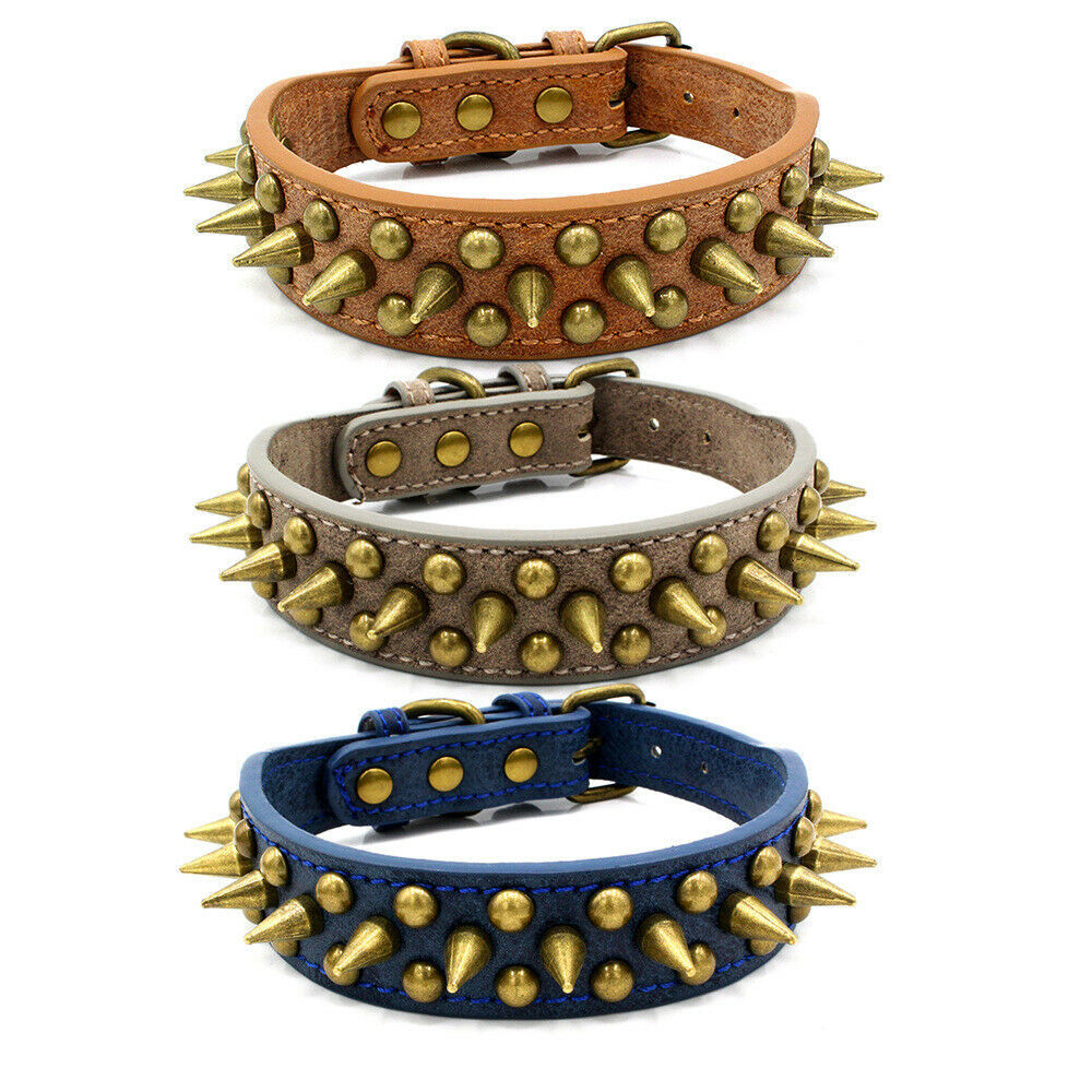 Retro Studded Spiked Rivet Leather Collar for Dogs S-XL