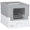 Paw Hut Gray Enclosed Cat Litter Box, Front Entry, Top Exit with Scoop Pets Possessions