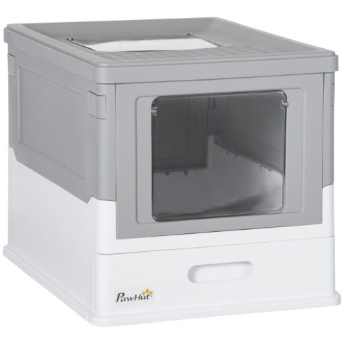 Paw Hut Gray Enclosed Cat Litter Box, Front Entry, Top Exit with Scoop Pets Possessions