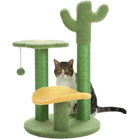 26” Cactus Cat Tree With Bird's Eye View, Flower Perch and Soft Cactus Top