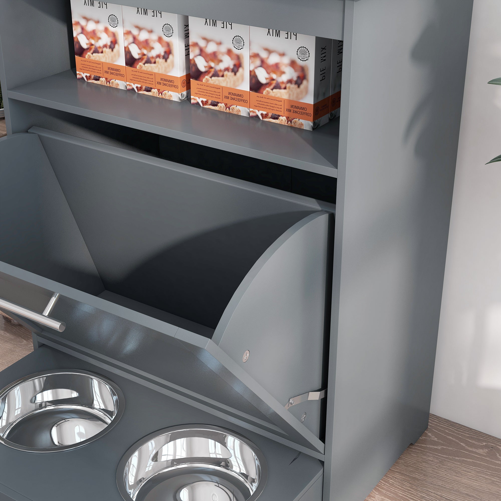 Gray Contemporary Pet Feeder Station with Storage Containers for Cats & Dogs (Must Have) Pets Possessions