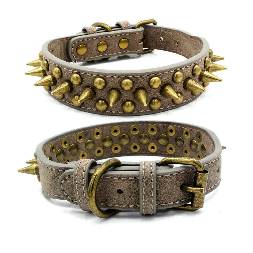 Retro Studded Spiked Rivet Leather Collar for Dogs S-XL