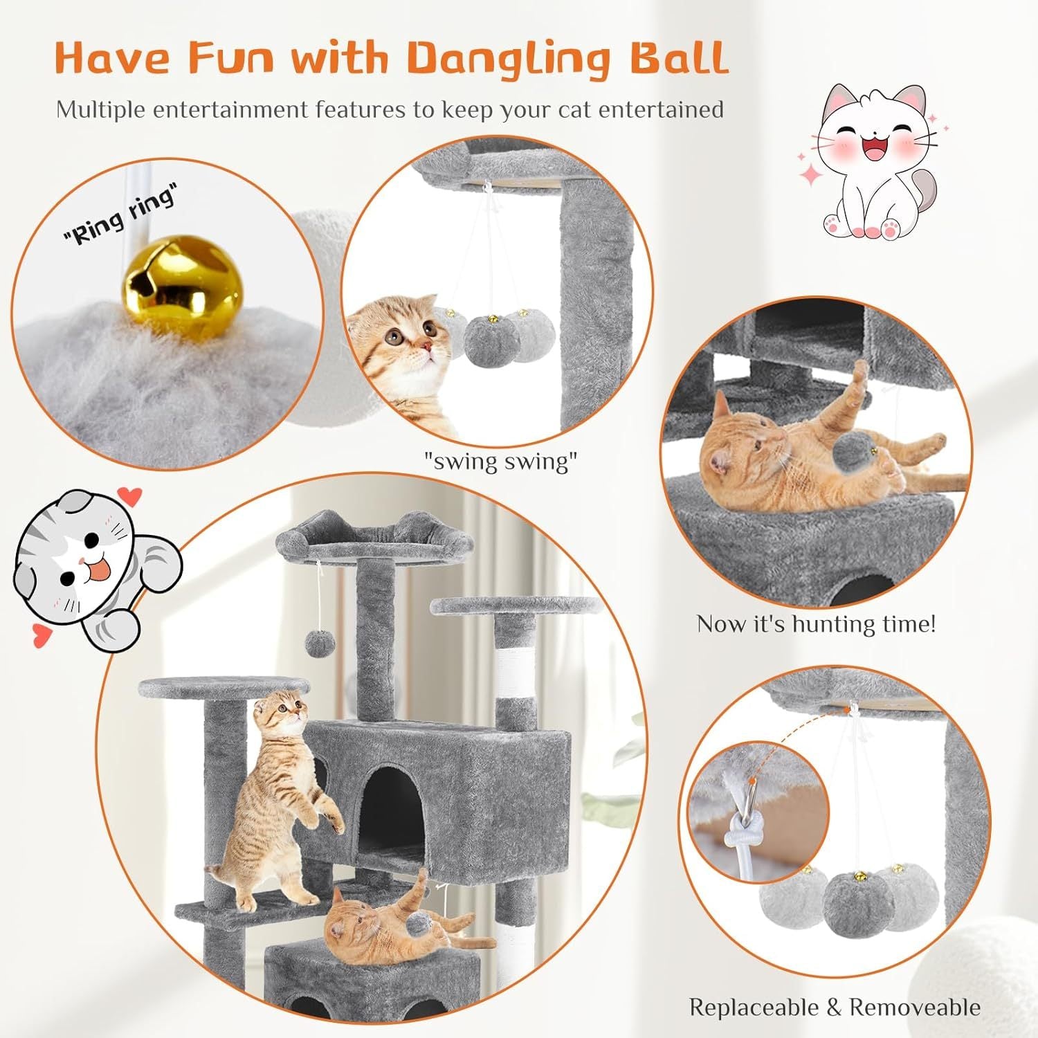 54” Multi-level Cat Tower with Sisal Grab Post Pets Possessions