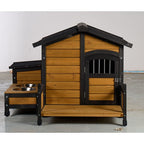 Large Wooden Weatherproof Doghouse with Storage Box and Feeding Station Pets Possessions