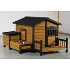 Large Wooden Weatherproof Doghouse with Storage Box and Feeding Station Pets Possessions